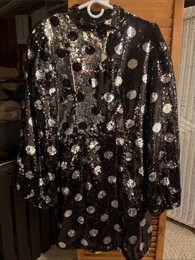 Sister Jane Black Sequin Polka Dot Long Sleeve Dress
